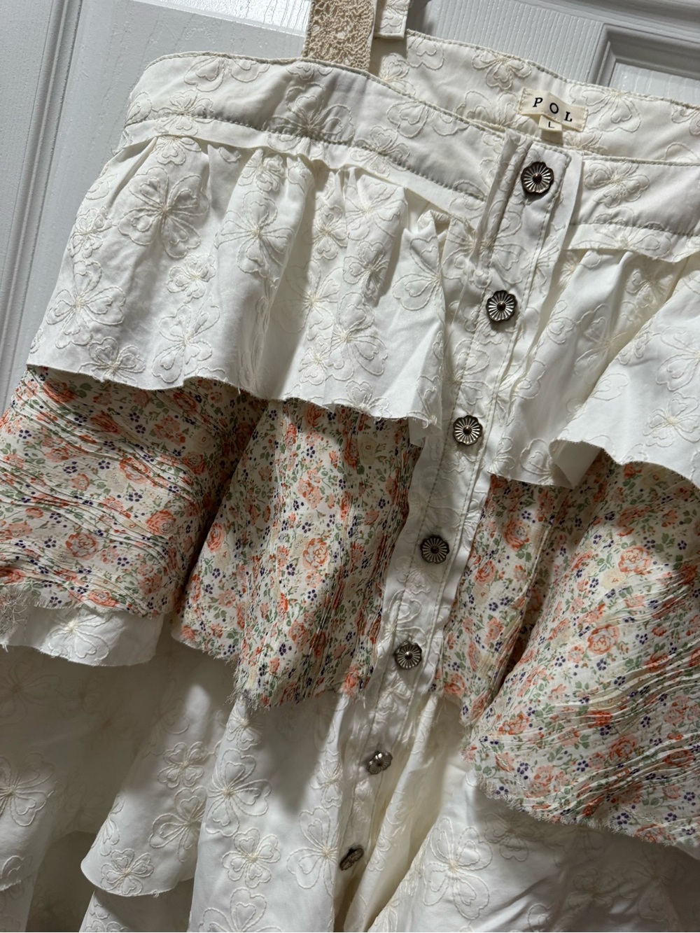 POL White Layered Ruffle Sundress with Floral Panel - Picture 6 of 7